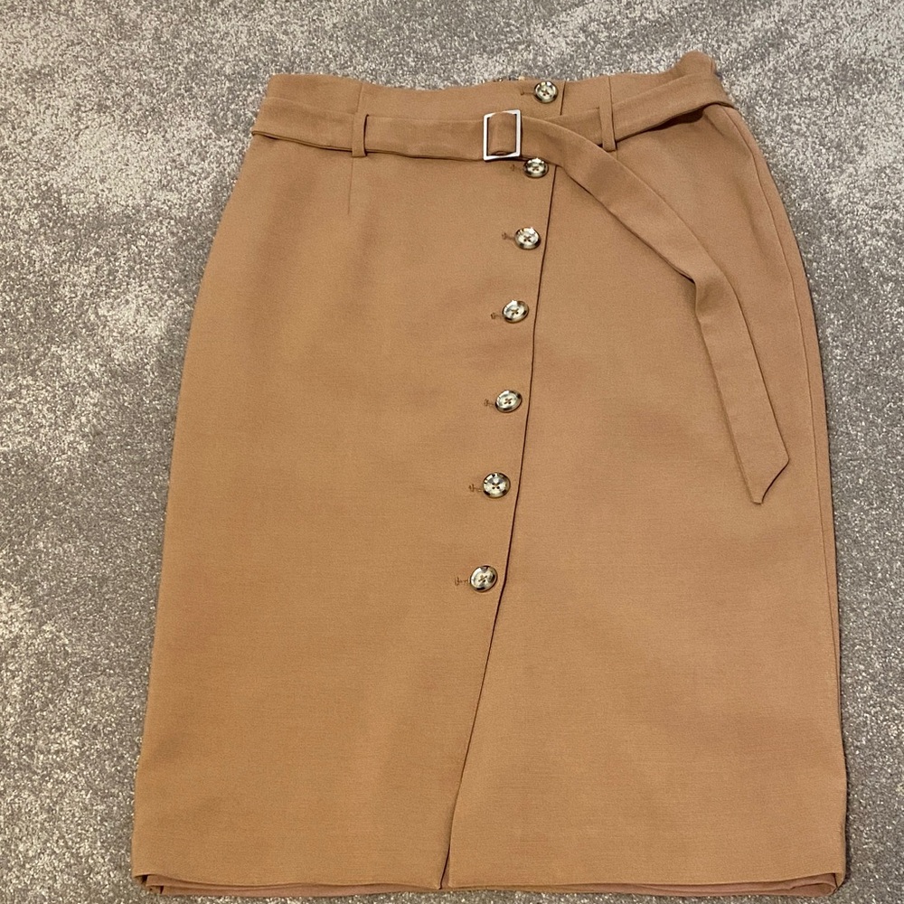 White House Black Market Tan Button-Front Pencil Skirt